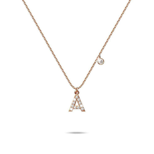 Solid 925 Sterling Silver Initial Crystal Personalised Alphabet Letter Necklace Rose Gold Filled